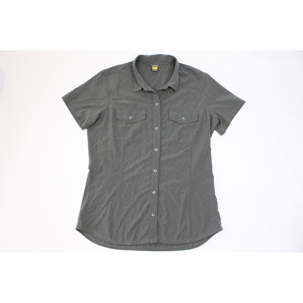 Eddie Bauer Womens Gray Short Sleeve Button Down Hiking Shirt Large Stretch